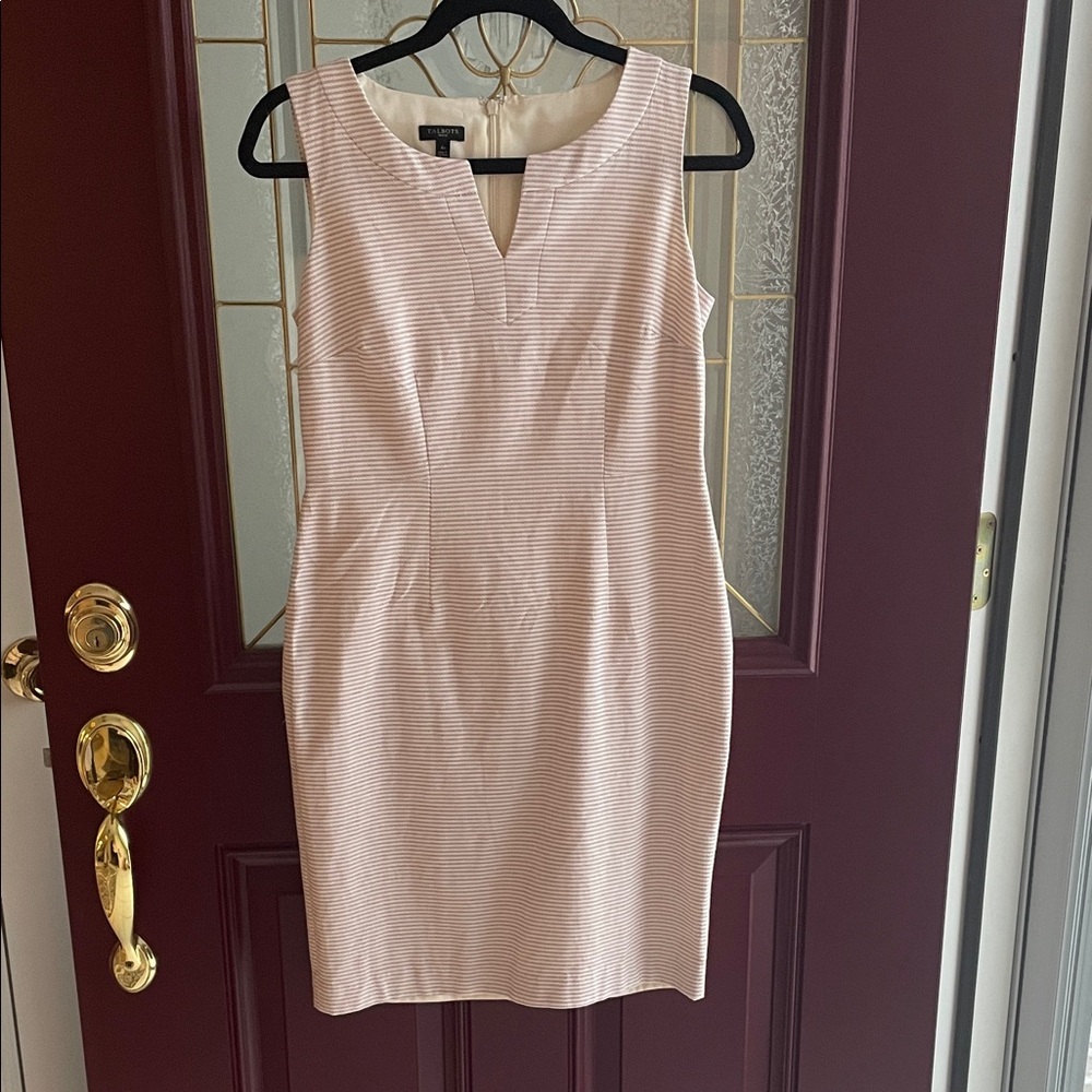 Talbots Sleeveless Pink and White Midi Dress